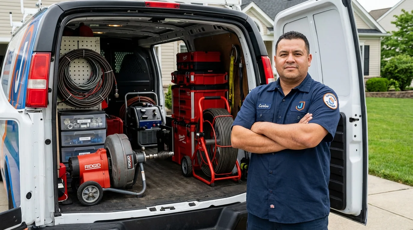Professional drain cleaning equipment and Johns Plumbing LLC plumber in Guilford