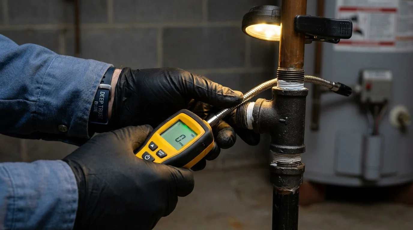 Gas leak detection with electronic sniffer by Johns Plumbing LLC in Guilford