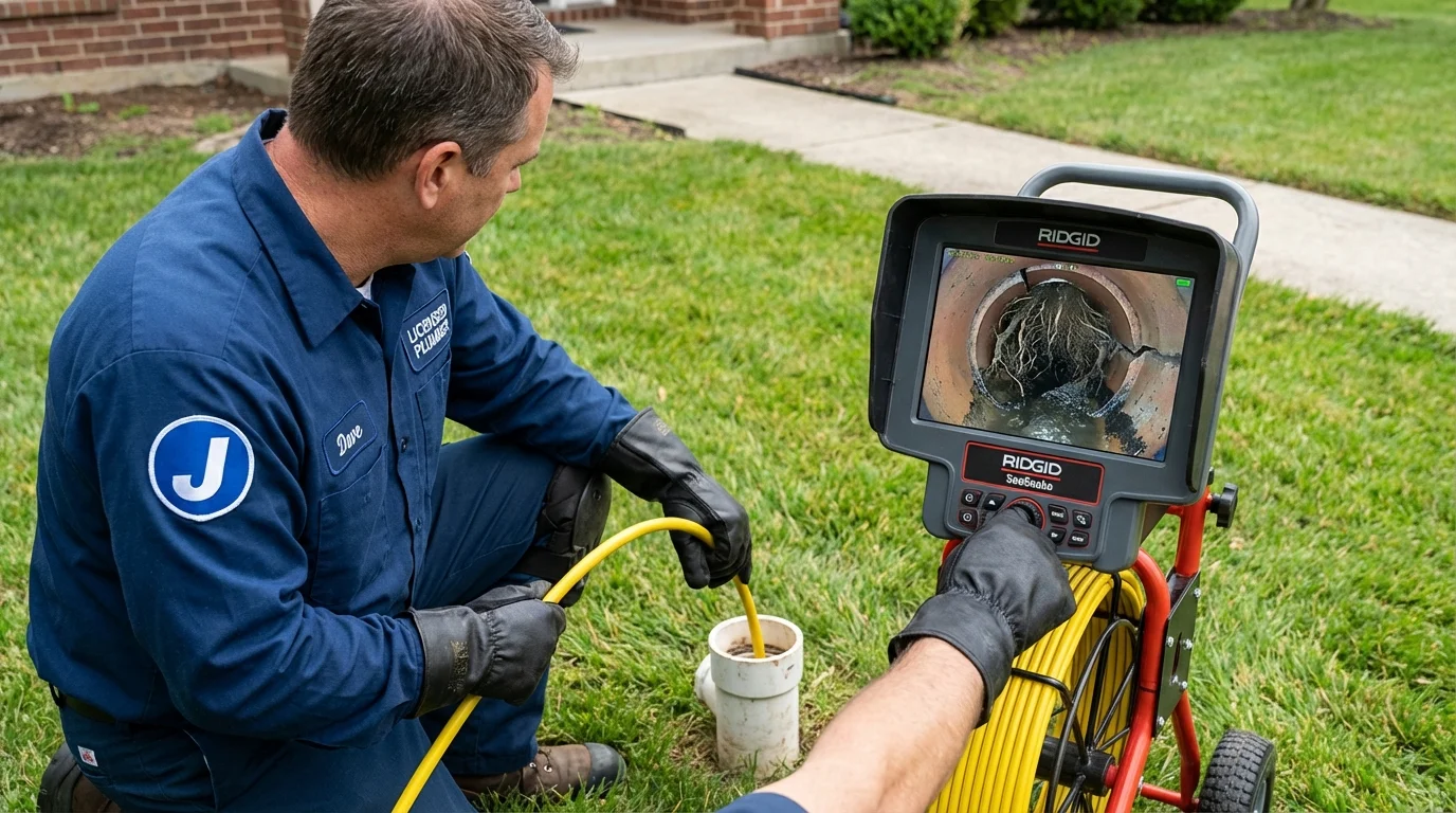 Sewer camera inspection being performed by Johns Plumbing LLC in Guilford